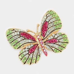 Butterfly Crystal Green Rhinestone Pin Brooch